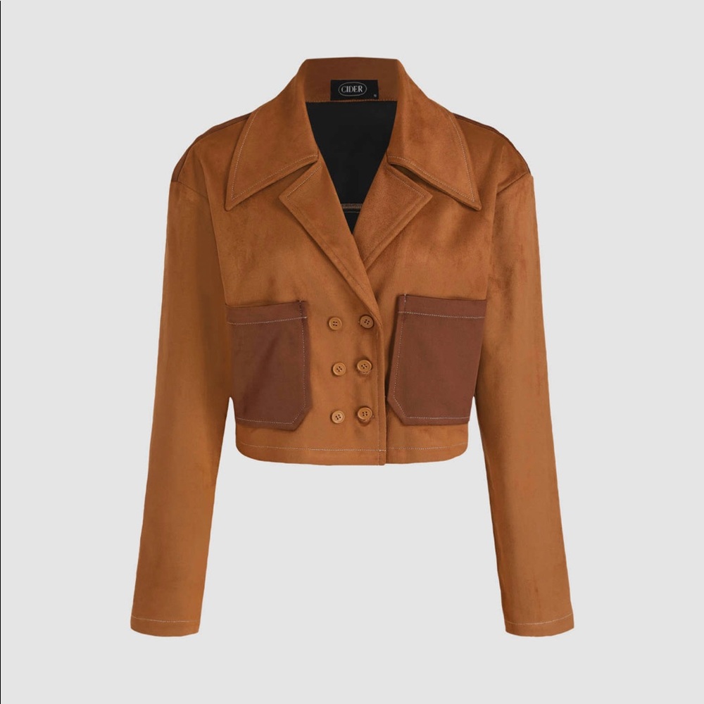 NWT Faux Suede Pocket Crop Jacket, Women’s S, Color Cognac and brown